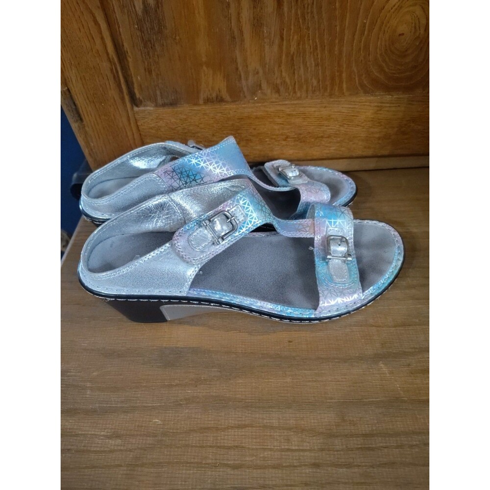 Alegria Lara Pretty Baby Rainbow Silver Leather Buckle Sandals Women US 7.5